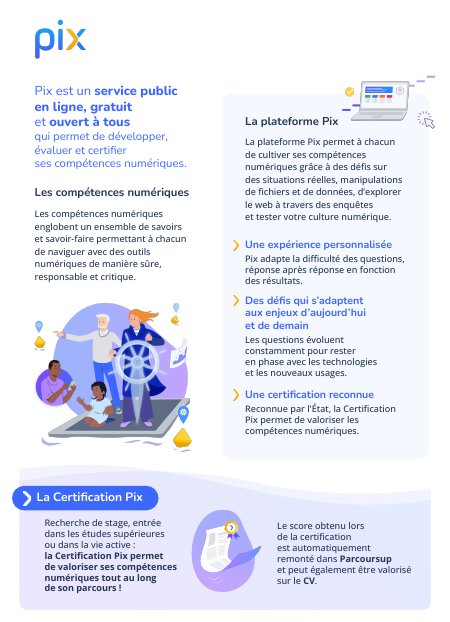 Première page du flyer de Pix pour les responsables légaux, version 2026-2027