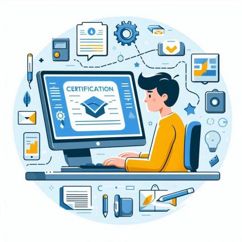 Illustration d'un élève qui passe une certification informatique